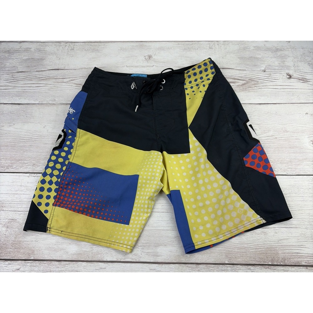 Y2K Volcom Men's Geometric Board Shorts Stretch Swim Suit Surf Trunks